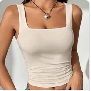 Basic Square-Neck Tank Top - Cream